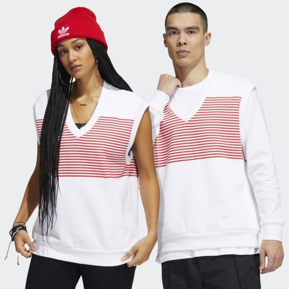 Adidas Shmoofoil Gummo Sweater V-Neck Stripe Vest White/Red Men's Size Small - Picture 4 of 4